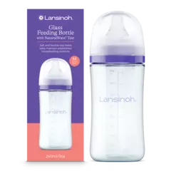 Lansinoh Staklena bočica 240ml za hranjenje s dudom srednjeg protoka (M)